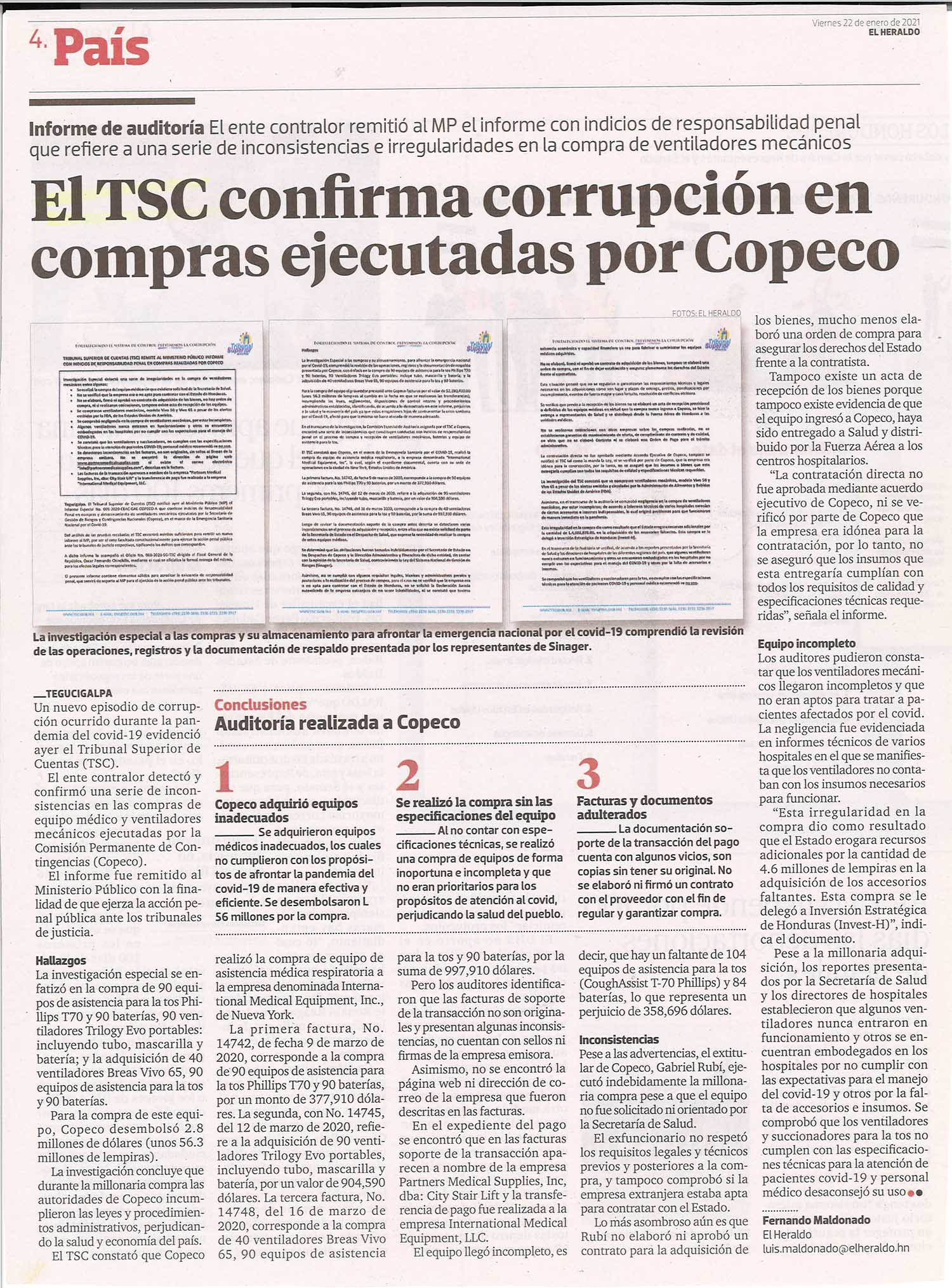 El TSC confirma corrupción en compras ejecutadas por Copeco ...
