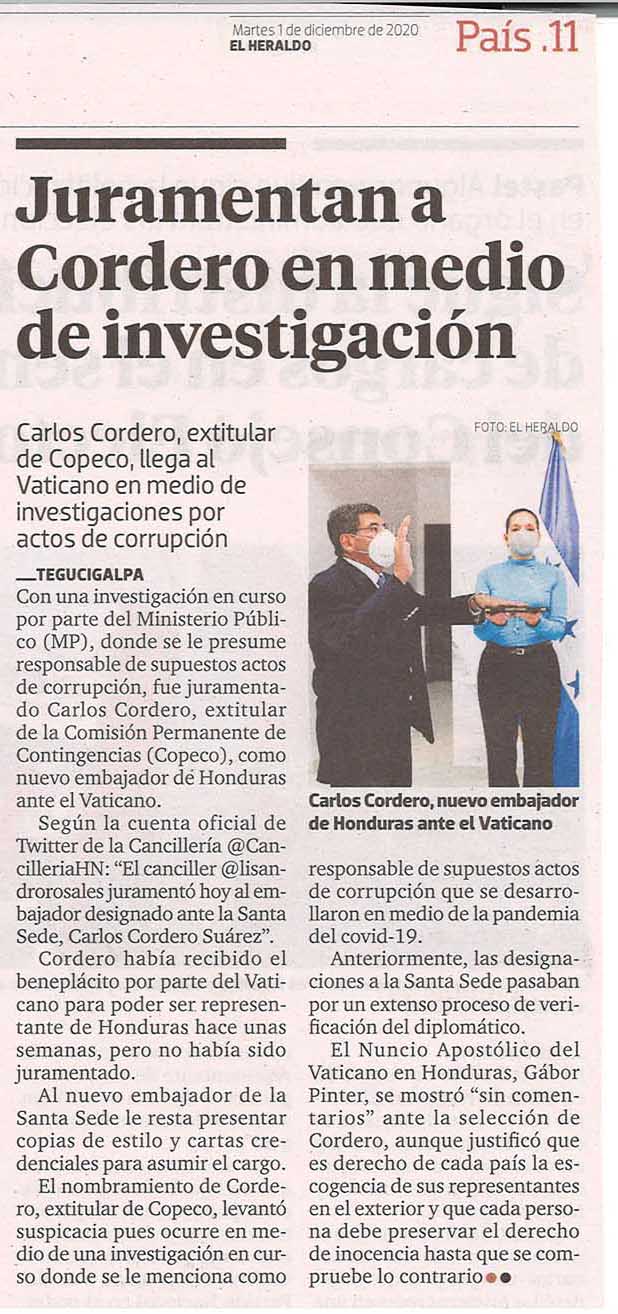Juramentan a Cordero en medio de investigación – Hemeroteca – Virtual – TSC