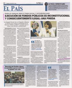 Ejecución de fondos públicos es inconstitucional y consecuentemente ilegal: Ana Pineda