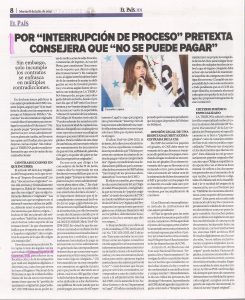 Por «interrupción de proceso» pretexta Consejera que «no se puede pagar»