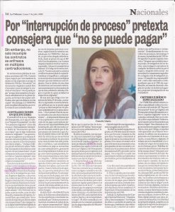 Por «interrupción de proceso» pretexta consejera que «no se puede pagar»