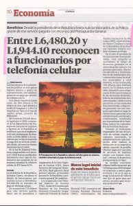 Entre L6,480.20 y L1,944.10 reconocen a funcionarios por telefonía celular