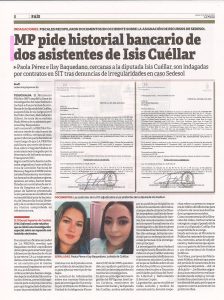MP pide historial bancario de dos asistentes de Isis Cuéllar