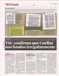 TSC confirma que Cuéllar usó fondos irregularmente