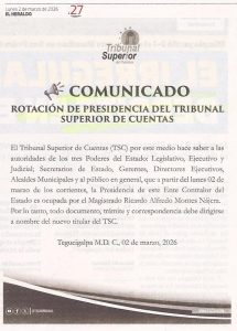 Comunicado: Rotación de Presidencia del Tribunal Superior de Cuentas