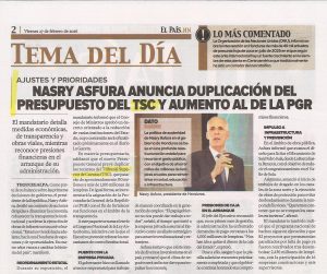 Nasry Asfura anuncia duplicación del presupuesto del TSC y aumento de la PGR