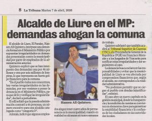 Alcalde de Liure en el MP: demandas ahogan la comuna