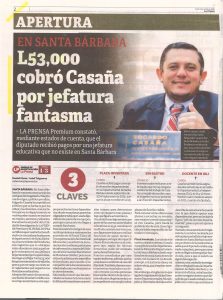 En Santa Bárbara L53,000 cobró Casaña por jefatura fantasma