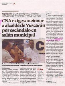 CNA exige sancionar a alcalde de Yuscarán por escándalo en salón municipal