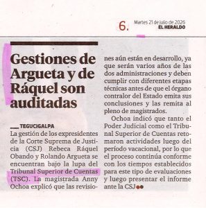 Gestiones de Argueta y de Ráquel son auditadas