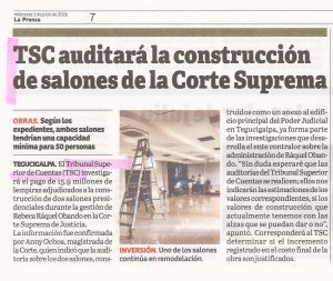 TSC auditará la construcción de salones de la Corte Suprema