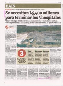 Se necesitan L5,400 millones para terminar los 3 hospitales