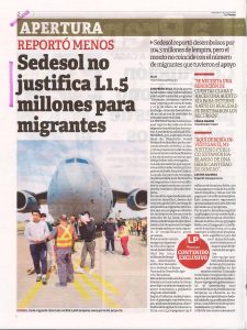 Sedesol no justifica L1.5 millones para migrantes