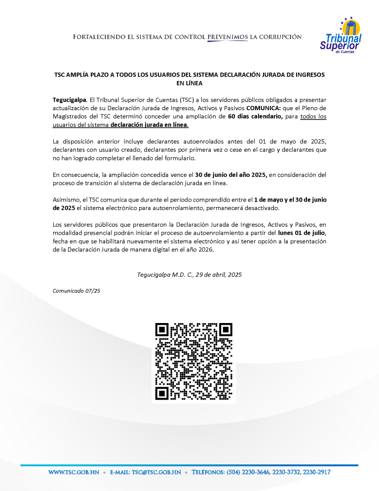 Comunicado periodo de prórroga
