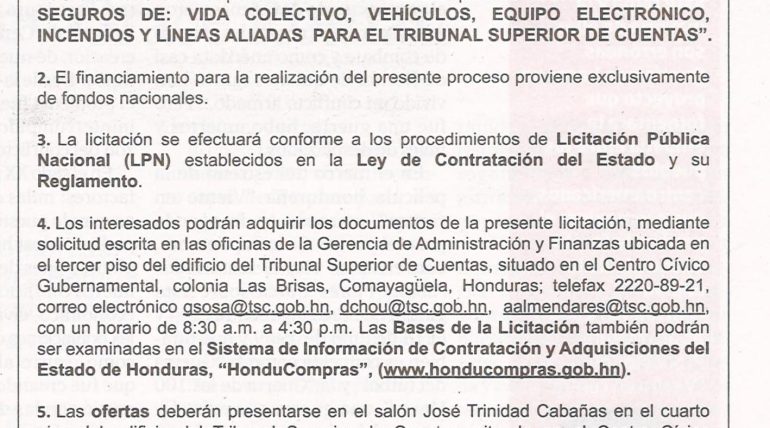 Licitación para seguros del TSC.
