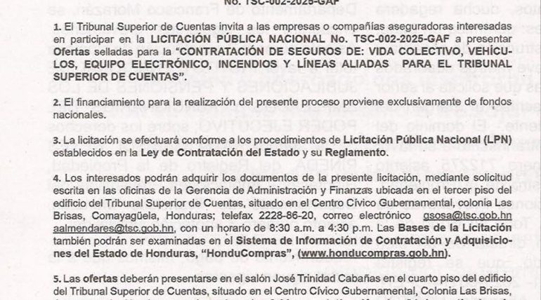 Licitación No. TSC-002-2025-GAF