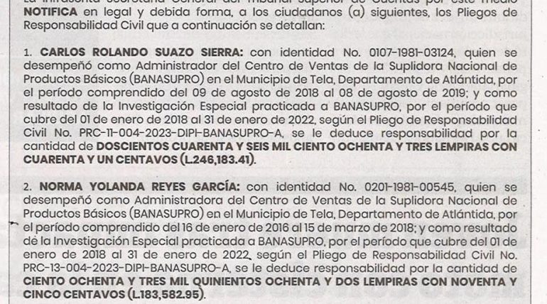 Notificación de Pliegos de Responsabilidad Civil