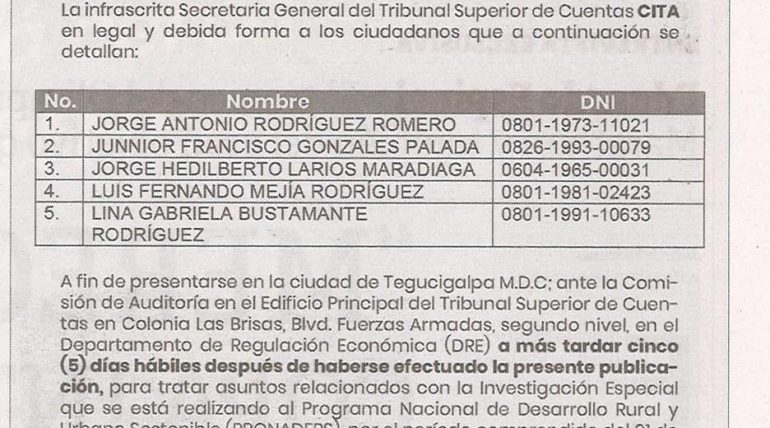 Citación a ciudadanos por parte del TSC