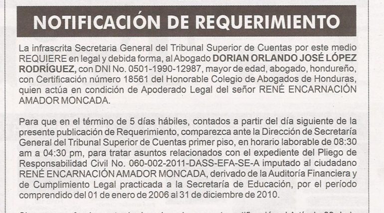 Notificación de Requerimiento