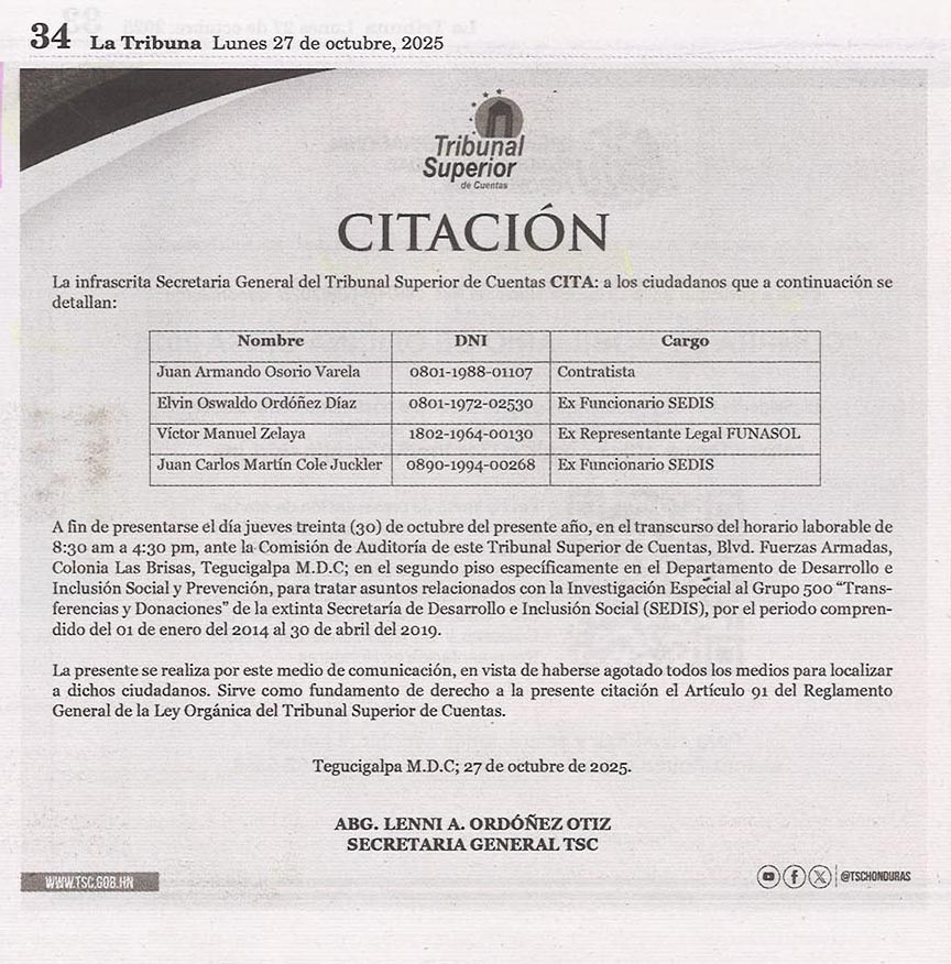 Citación TSC 27-10-2025