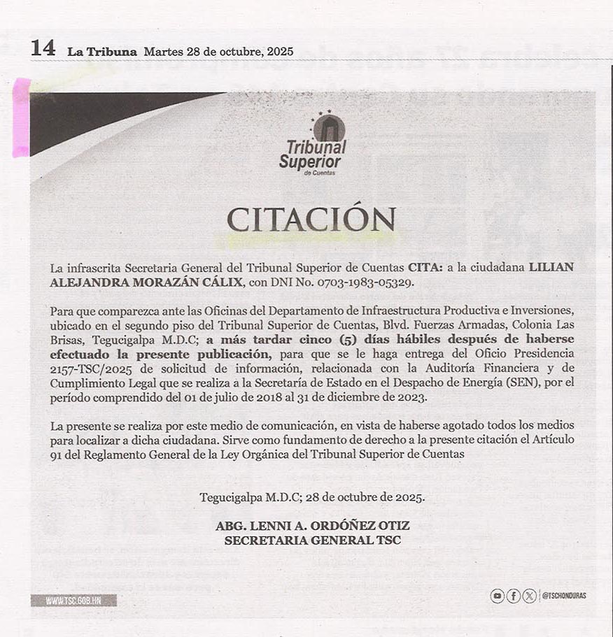 Citación TSC 28-10-2025