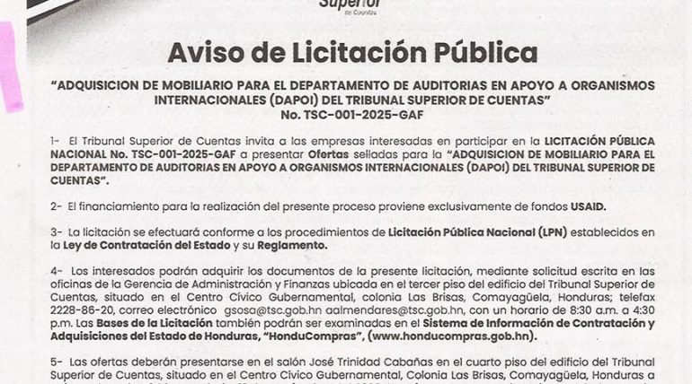 Licitación No. TSC-001-2025-SG