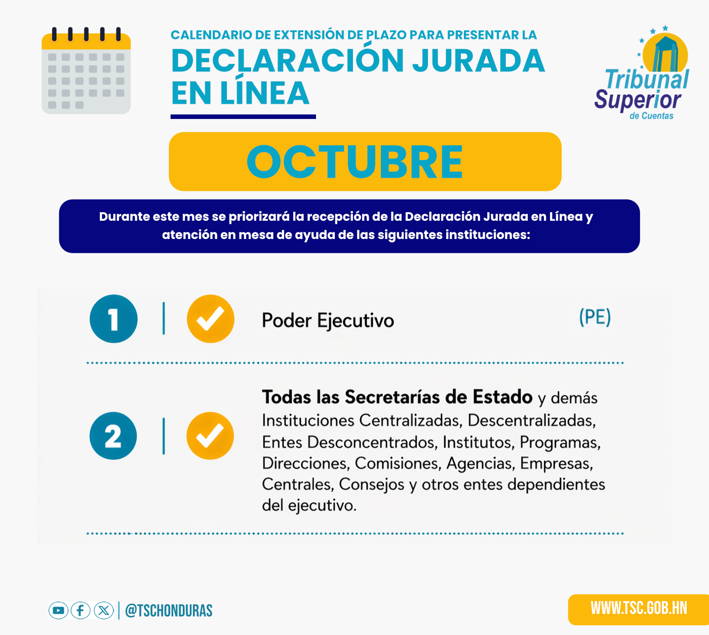Instituciones declarantes en octubre 2026